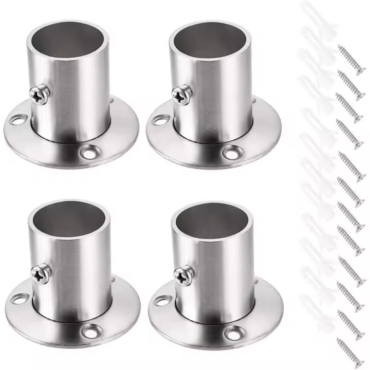 4 paquetes de soportes de varilla con brida de acero inoxidable, soporte de tubo de montaje en pared con tornillos para barra de cortina de ducha de armario (ajuste de 25 mm/1'') (negro) - 1