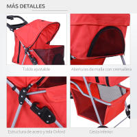 PawHut Cochecito para Mascotas Plegable Carrito para Perros con Toldo Ajustable Cesta de Almacenaje y Ruedas con Freno Tela Oxford Marco de Acero 75x46x94 cm - details 6