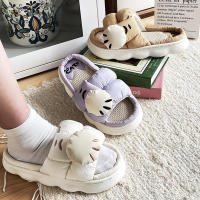 Zapatillas De Plataforma Casual Para Mujer Con Diseño De Gato De Dibujos Animados Zapatos De Lino Elegantes Para El Hogar Con Tobillero Abierto Y Tacón Bajo - details 15