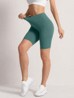 Shorts De Cintura Alta 2XXL Para Mujer En 16 Colores Estilo Fitness Con Bolsillos Y Compresión Ropa Deportiva Casual De Verano Nylon - details 27
