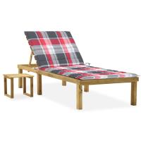 vidaXL Tumbona de jardín con mesa y cojín de madera de pino impregnada en color Verde/Estampado cuadros rojos/Verde brillante y más | acolchados duraderos para sofás de jardín terraza exterior - details 1