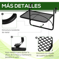 Outsunny Mesa Colgante de Balcón con Brazo Regulable y Altura Ajustable en 3 Posiciones Marco Metálico Carga Máx. 30 kg 60x56,5x45 cm - details 5