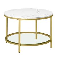 Mesa de centro redonda de imitación mármol, estante de vidrio templado, 65x46 cm, estilo moderno para salón - details 0