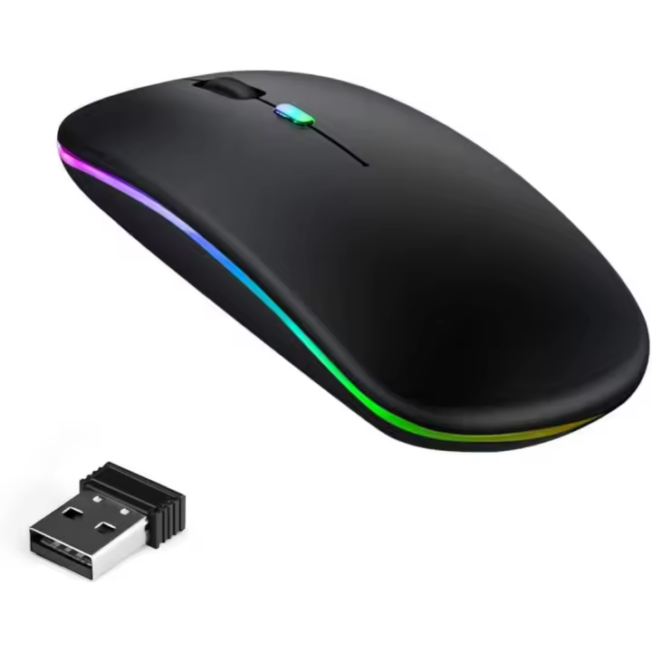 Raton Inalambrico con Bluetooth y 2.4Ghz con NANO USB, Recargable Ratón Inalámbrico compacta y fina para Android/ Windows, 3 dpi Ajustable Bluetooth 5.1, Compatible con Laptop/iPad/iPhone/Mac iOS/P (Negro) - 1