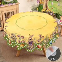 Mantel Redondo De Pascua 1 Polka Dot Con Pintura De Huevo Cuadrado De Tamaño Variado Con Proceso De Enrase En Borde Decoración De Jardín De Primavera Para Uso Diario En Cocina Terraza Decoración De Pascua - details 2