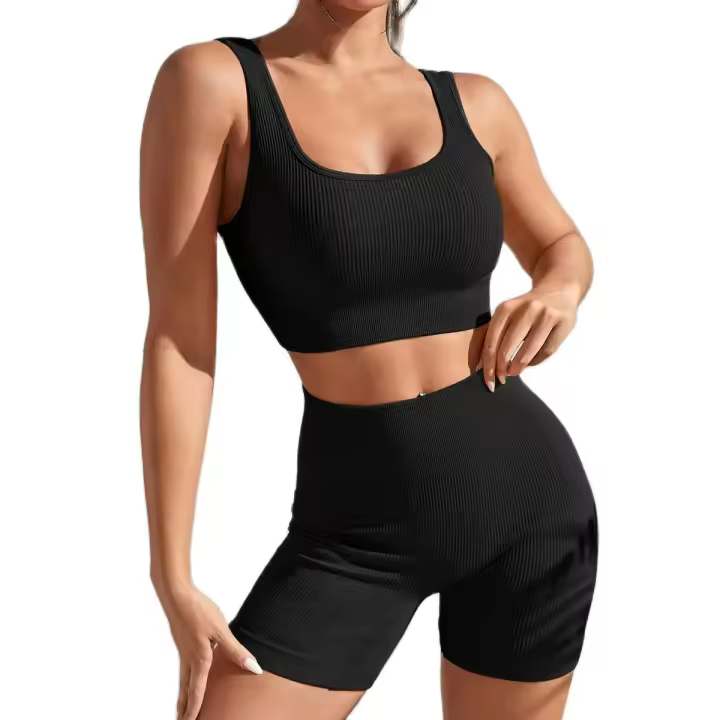 Nuevo Lote De Conjunto De Yoga Fitness Para Mujer Cintura Alta Sin Costuras Secado Rápido Absorción De Humedad Estilo Moderno - 1