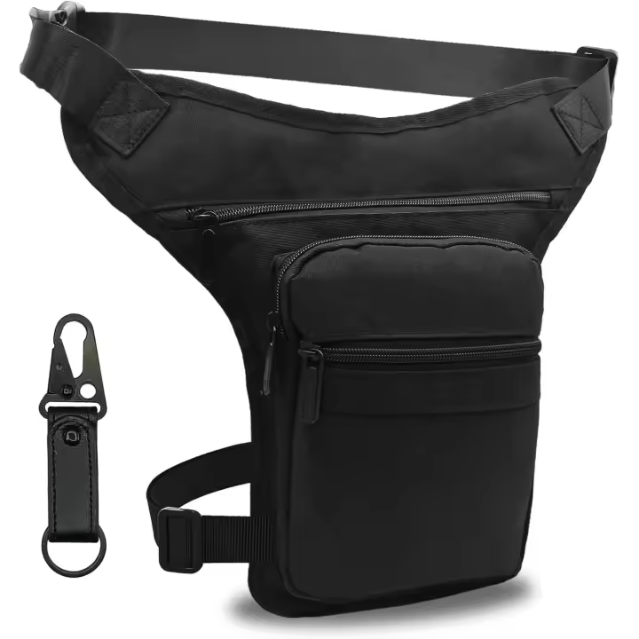 AHR Quality Riñonera Pierna (Gran Capacidad) Riñonera Moto Lateral Pernera Moto Hippie con Cremallera, Riñonera Trabajo Militar 3 Bolsillos y Doble Sujeción Unisex… - 1