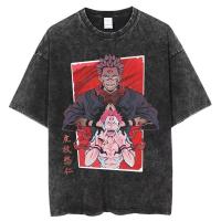 Camiseta Harajuku Japón Anime Streetwear Gráfico Algodón Verano Manga Corta Impresión Jujutsu Kaisen Vintage Lavada Para Hombre - details 8