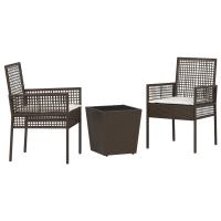 Conjunto de Bistro de Jardín de 3 Piezas vidaXL con Cojines Marrón de Poliratán - details 1