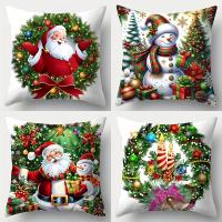 Funda De Cojín Navideña 1pc Estilo Moderno Poliéster Con Impresión De Santa Claus Y Payaso De Nieve Decoración Para Sofa Y Sala - details 3