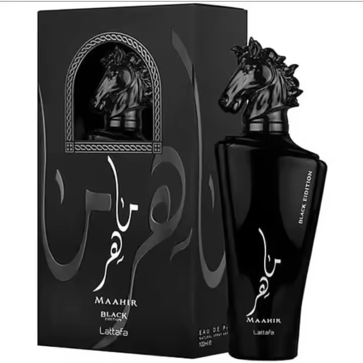 Perfume MAAHIR BLACK EDITION lattafa 100ml. PERFUME ARABE ORIGINAL PARA HOMBRE fragancia árabe colona 100ml - 1