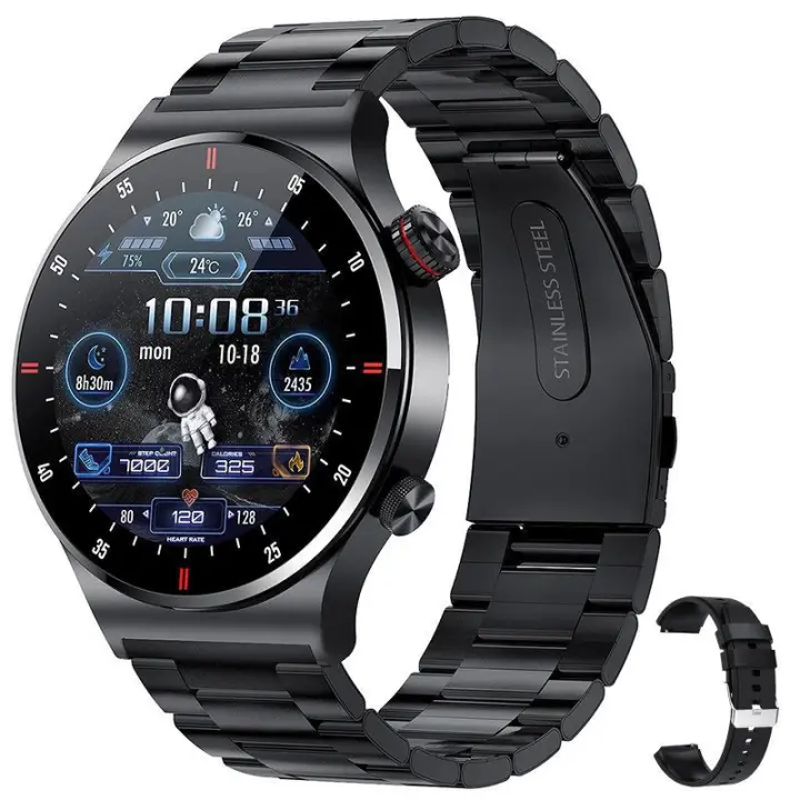 Reloj inteligente con llamadas Bluetooth: frecuencia cardíaca, monitor de sueño, pasos, resistente al agua IP67, rastreador de actividad física, pantalla táctil de 1,3" - Elegante reloj inteligente de acero inoxidable negro para Android e iOS - 1