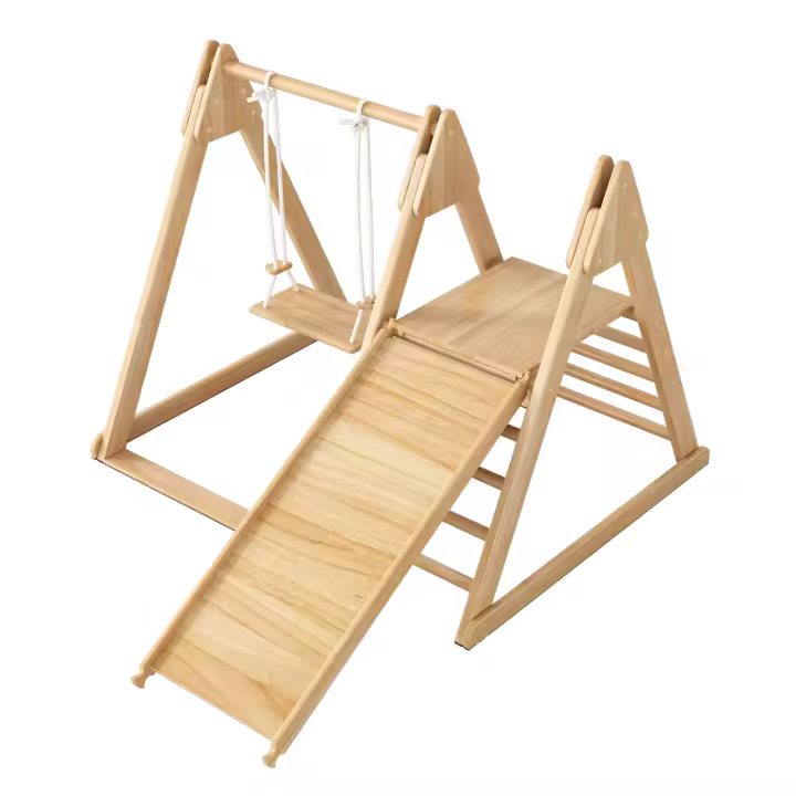 Toboganes y columnas infantiles, Juguetes de Madera para niños. Hecho de Madera maciza de Pino, Madera contrachapada. 3 En 1-3 en 1-Niños con estructuras para trepar, columpio, toboganes, combinaciones de interior. - 1