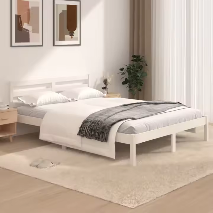 Estructura de cama doble pequeña sin colchón blanco 120x190 cm - 1
