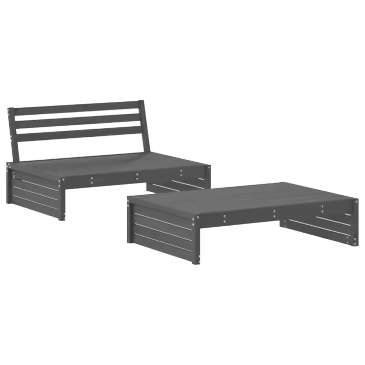 vidaXL Juego de muebles de jardín 2 piezas madera maciza de pino gris - 1