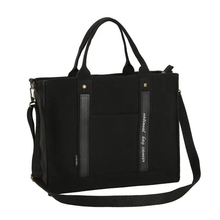 Bolsos bandolera de Lona para Mujer, Bolso de mano informal de Lona con Cremallera y bolsos, bolsos Bandolera, Negro - 1