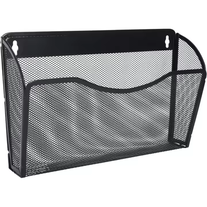 Archivador de pared de malla A4 horizontal con 1 bolsillo, organizador de correo y revistas, color negro - 1