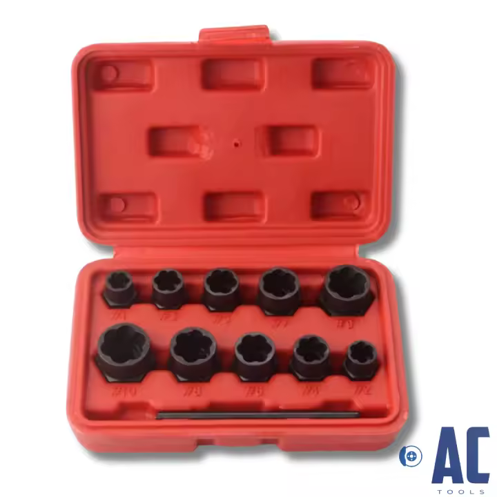 AC Tools Kit extractores de tuercas dañadas compuesto de 11 piezas mas estuche de almacenaje - 1