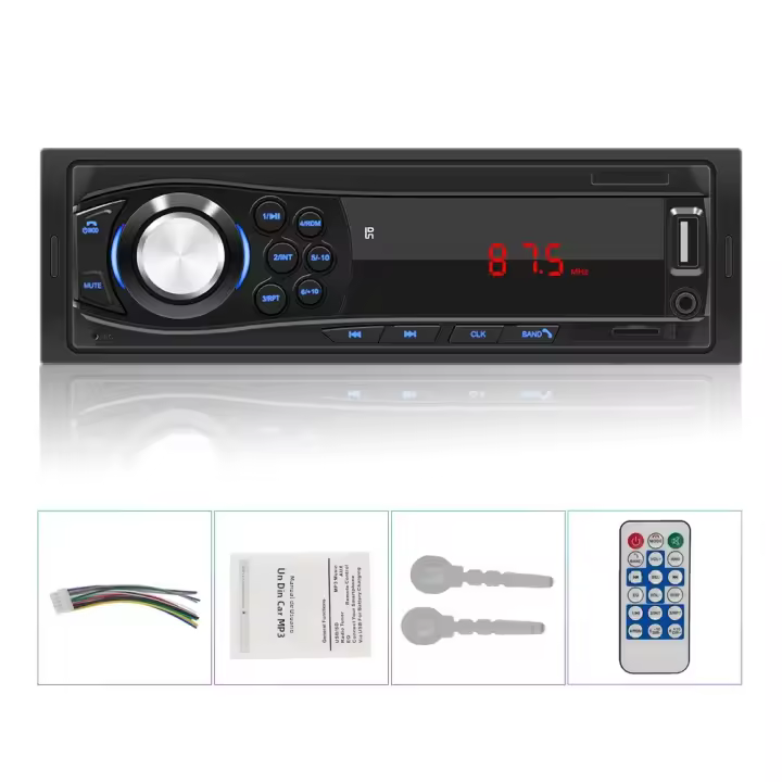 Receptor De Estéreo Para Coche Podofo 1din MP3 Multimedia Bluetooth FM Estéreo Digital Con SD USB TF AUX-IN Entrada DC 12V - 1