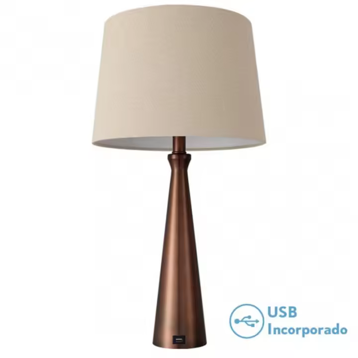 Lámpara de Mesa FABRILAMP Sobremesa Pearl 1xe27 Marrón 61x33x33 Cm con Puerto USB - 1