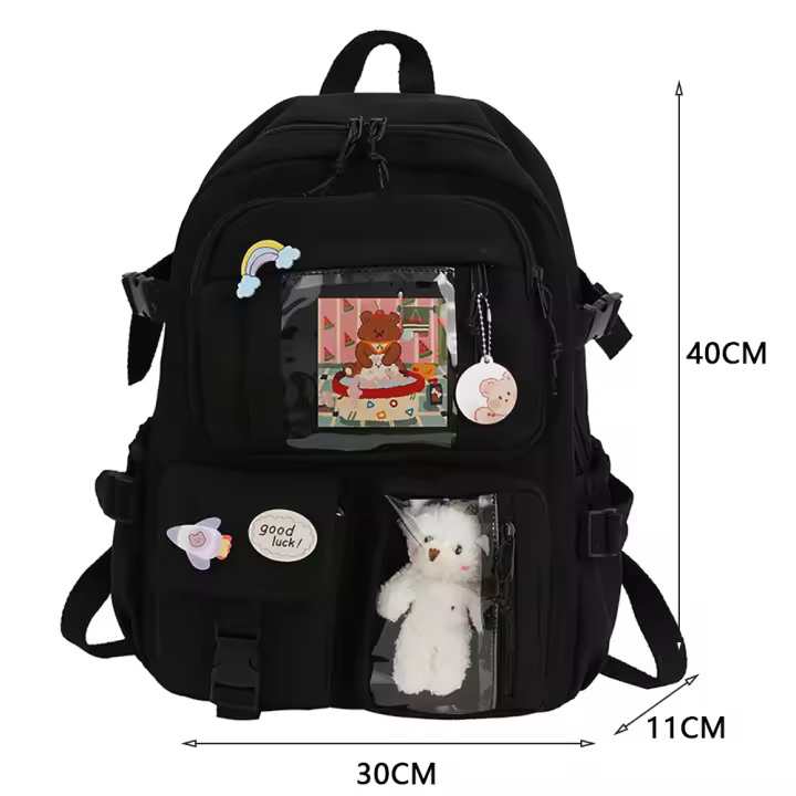 Mochila Kawaii Aesthetic Para Mujer Estudiante Con Accesorios Lindos Bolsa Escolar Japonesa Coreana Rucksack De Nylon Para Adolescentes - 1