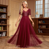 Vestido De Noche Elegante Para Mujer Con Doble V-Neck Y Volante A-Line Con Lentejuelas Vestido De Cocodrilo Para Fiesta Y Eventos Formales - details 5