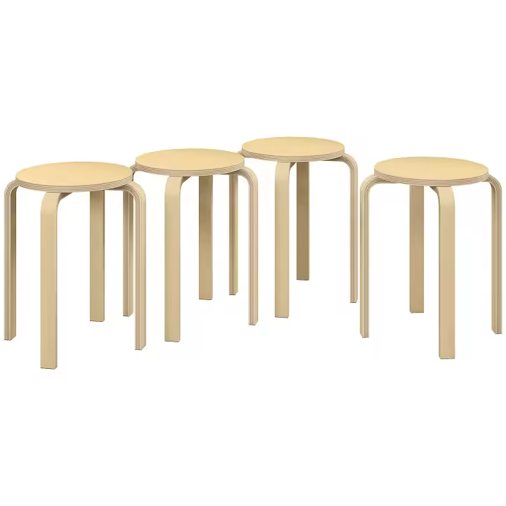 HOMCOM Set de 4 Taburetes de Comedor Apilables con Alfombrilla Antideslizante, Taburete Multifuncional para Comedor, Salón, Natural - 1