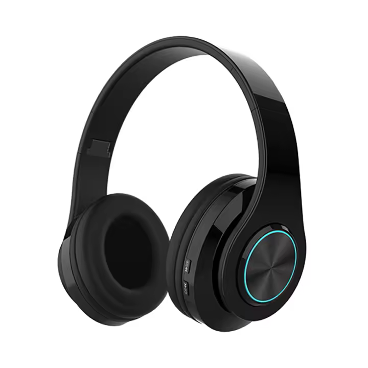Auriculares inalámbricos Bluetooth 5.0 con micrófono Incorporado | Cascos Plegables estéreo Hi-Fi | para Escuchar música y Hacer Llamadas | Luces led de Colores | Color Negro | Marca RevolutionLine - 1