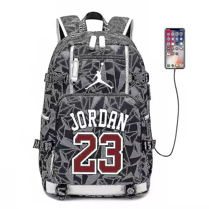 Nba Peripheral Series Star Logo Multifunctional Usb Backpack Luminous Fluorescent Backpack-jordan-printed - 1