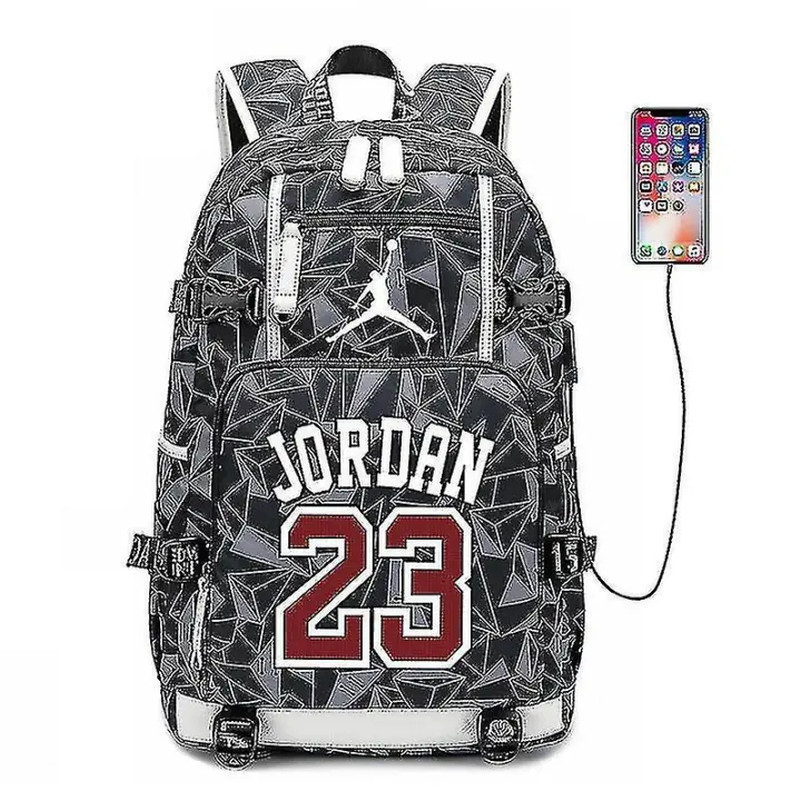 Nba Peripheral Series Star Logo Multifunctional Usb Backpack Luminous Fluorescent Backpack-jordan-printed - 1