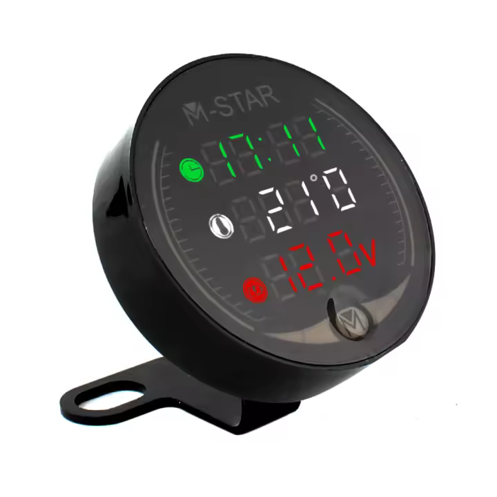 Medidor De Voltaje Y Temperatura Para Motocicleta Y ATV Con Reloj Y Cronómetro Digital LED 4 En 1 Tester De Voltaje Y Temperatura - 1