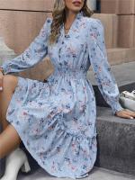 Vestido Casual De Mujer Con Estampado Floral Cuello V Manga Larga A-Line Longitud De Rodilla Cintura Alta Primavera Otoño Invierno - details 8