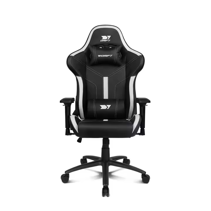 DRIFT GAMING Silla DR350  - Silla Profesional, Polipiel, reposabrazos 4D, Ruedas silenciosas, pistón Clase 4, inclinación, cojin Lumbar/Cervical, Color Negro/Blanco - 1