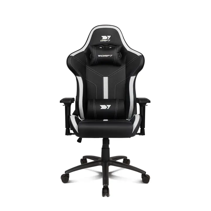 DRIFT GAMING Silla DR350  - Silla Profesional, Polipiel, reposabrazos 4D, Ruedas silenciosas, pistón Clase 4, inclinación, cojin Lumbar/Cervical, Color Negro/Blanco - 1