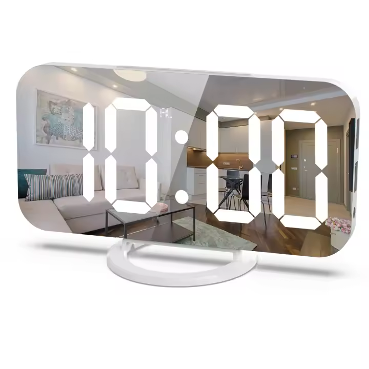 Despertador digital moderno con espejo LED, pantalla grande, 2 puertos USB y 3 niveles de brillo. - 1