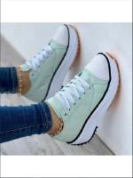 Zapatos De Lona Blanca Clásica 2024 Para Mujer Zapatillas De Cordones Sólidos Plataforma Casual Zapatos De Vulcanizaci\u00f3n Para Adultos - details 8