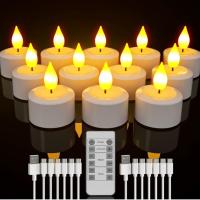 Velas de té recargables, 12 velas LED sin llama con temporizador de control remoto, luz de vela con cables de carga USB para el hogar, habitación, mesa, Halloween, decoraciones de Navidad - details 1