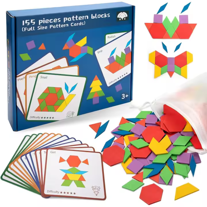 Rompecabezas Tangram de madera con bloques de patrones geométricos, divertido juguete educativo de 155 piezas, juego de geometría para niños de 3, 4, 5, 6 y 7 años. - 1