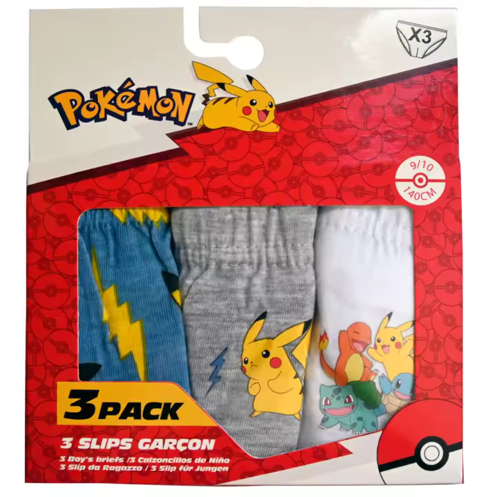 Pack de 3 calzoncillos de niño slip de Pokémon - Confortables y divertidos slips de Pokémon para niños de marca conocida - 1