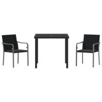 Conjunto de Comedor de Jardín de 3 Piezas con Cojines de Polirratán Negro - details 4