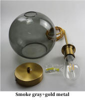 Lámpara Colgante De Vidrio Sférico Minimalista Nórdica En Ambar Fumé Gris Con Metal Antiguo Dorado Para Decoración Interior - details 16