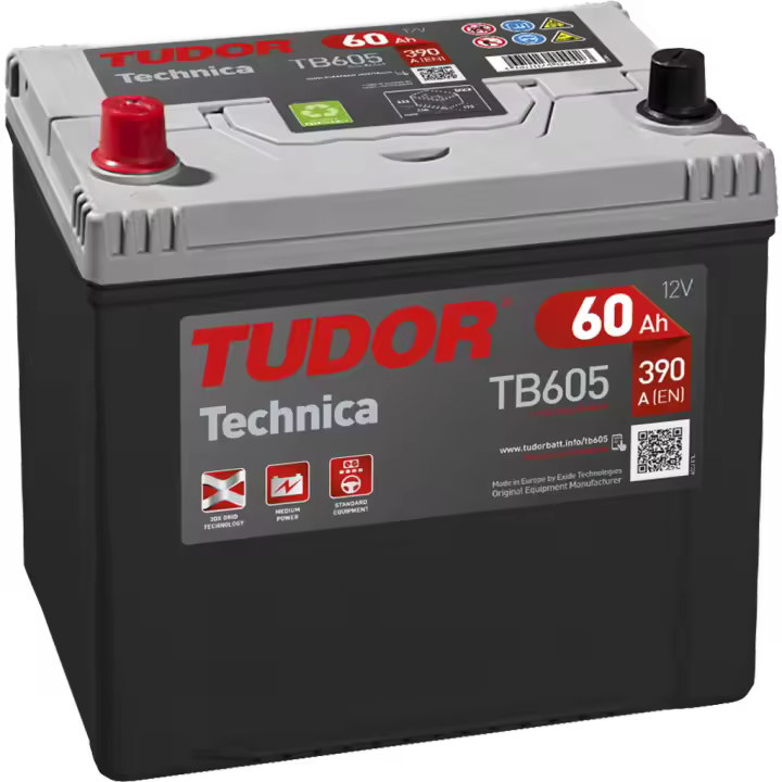 Batería de coche Tudor TB605 Technica. 12V - 60Ah/480A (EN) Caja D23 - 1