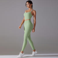 Conjunto De Yoga Deportivo Halter Sin Mangas Top Y Pantalones Para Gimnasio Fitness Entrenamiento Correr Ciclismo Color Sólido - details 9