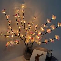 Lámpara De Árbol De Orquídea Mariposa Blanca Y Morada Con Luces LED Pilotadas Por Baterías Decoración Romántica Para El Hogar Y Habitaciones - details 5