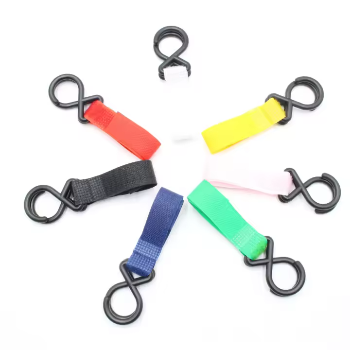 Ganchos de bolsa de almacenamiento para cochecito de bebé, ganchos de Velcro de nailon coloridos multifuncionales, paquete de 7 - 1