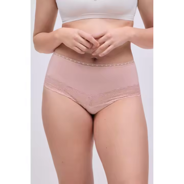 Ysabel Mora - Braga alta algodón con detalles encaje rosa - 1