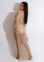 Vestido Midi Bodycon De Encaje Con Borlas Y Manga Larga Para Mujer Estilo Playa Fashion Hollow out Y Abertura Lateral Alta - details 16