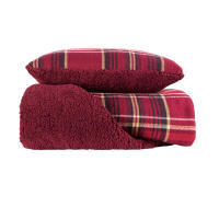 Manterol - Set de cojín y manta de sofá geométrico a cuadros, tejido de borreguito y terciopelo suave, cálido y mullido, ideal para sofá o pie de cama, colores gris, rojo, azul y marrón. - details 1