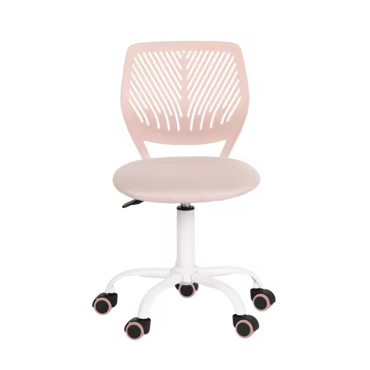 Silla de escritorio de tela ergonómica giratoria sin reposabrazos, altura ajustable, silla de oficina en casa para niños y adolescentes, rosa Morandi - 1