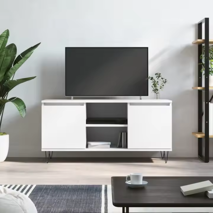 vidaXL Mueble de TV madera de ingeniería blanco 104x35x50 cm - 1